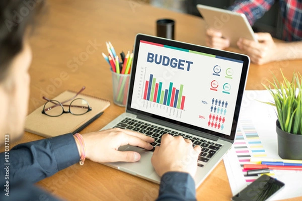 Fototapeta Business Charts and Graphs Concept with BUDGET word