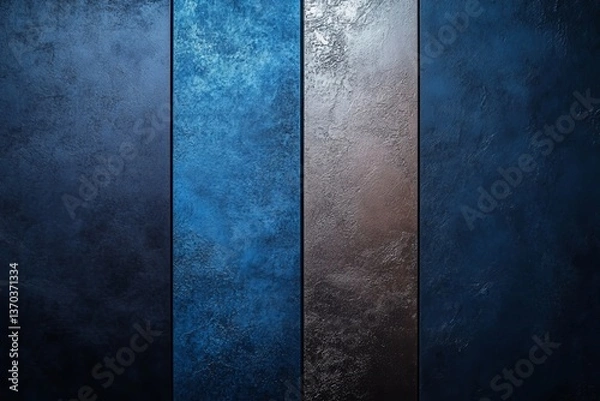 Obraz A set of vertical abstract panels, textured surfaces in shades of blue and grey. The textures range from deep navy to light grey with a subtle grunge feel
