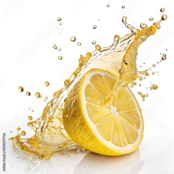 Fototapeta Fresh Lemon Wedge Splash in High-Speed Citrus Burst