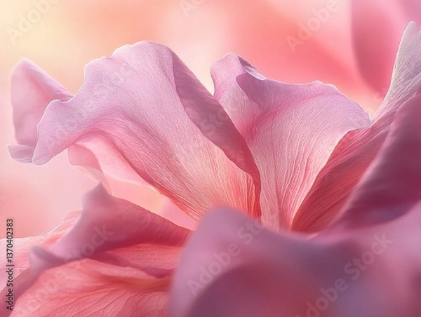 Obraz Elegant macro shot of pink flower petals with delicate texture on light pink background, showcasing soft lighting and natural elegance in blooming flora