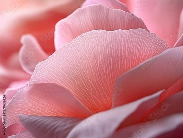 Fototapeta Elegant macro shot of pink flower petals with delicate texture on light pink background, showcasing soft lighting and natural elegance in blooming flora