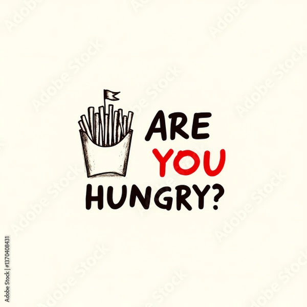 Fototapeta hand-drawn of french fries and the question: are you hungry?