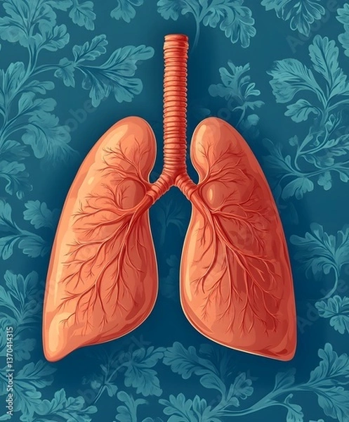 Fototapeta Vital Organ: Artistic representation of human lungs against an ornate patterned backdrop, showcasing the intricacies of the respiratory system and highlighting its crucial role in health.