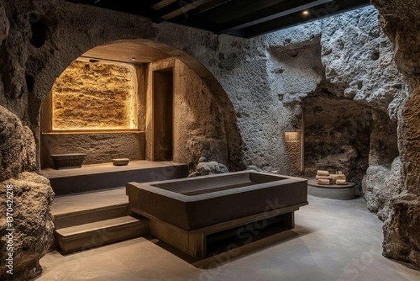 Fototapeta A reconstructed Roman bathhouse, where visitors experience the ancient traditions of public bathing