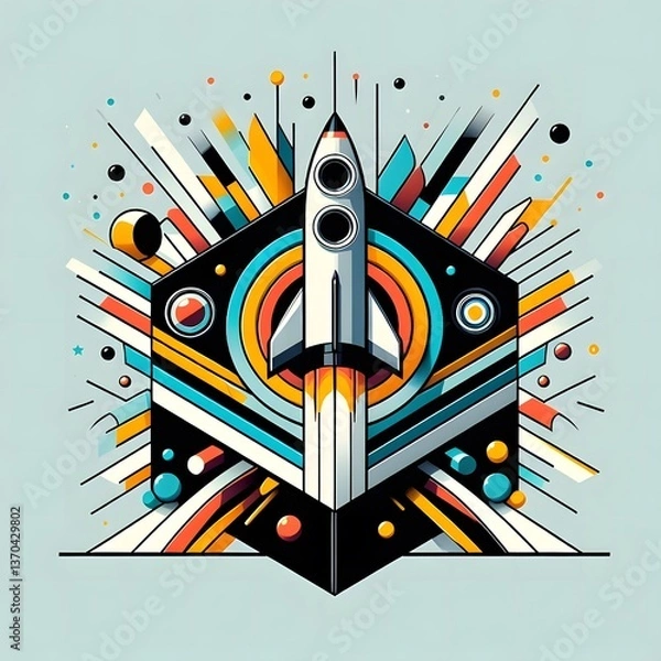 Fototapeta Stylized Geometric Rocket Launch Vector Illustration