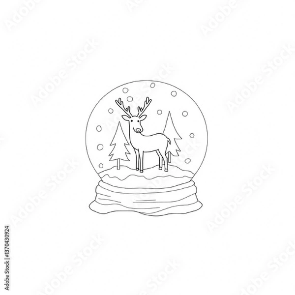 Obraz drawing of a snow globe with a reindeer in a snowy forest