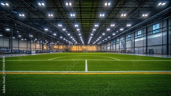Fototapeta Indoor soccer field in large warehouse