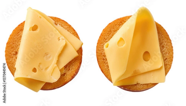 Fototapeta Two slices of cheese Isolated On PNG Transparent and White Background 