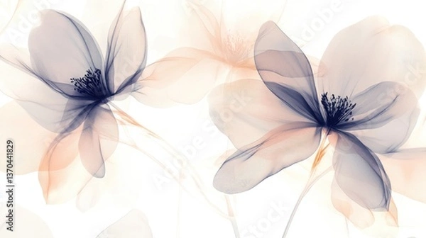 Obraz Ethereal Soft Floral Background with Delicate Pastel Flowers and Translucent Petals for Elegant Design Projects
