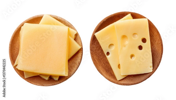 Fototapeta Two slices of cheese Isolated On PNG Transparent and White Background 