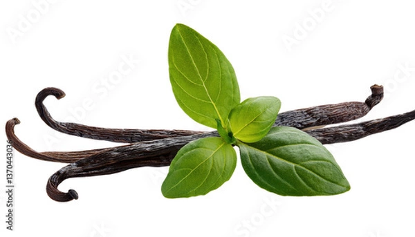 Fototapeta Vanilla bean Isolated On PNG Transparent and White Background 