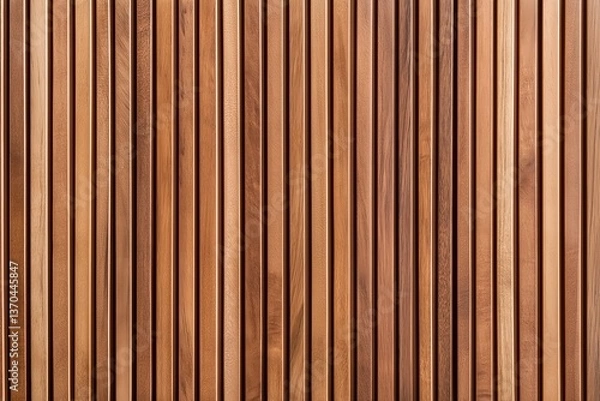 Obraz Modern Walnut Wooden Slat Wall with Vertical Grooves, Smooth Polished Surface, Deep Contrast, Ambient Lighting, Elegant Interior Design Texture, Luxurious Wood Wall Panel