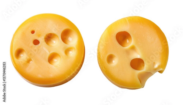 Fototapeta Two slices of cheese Isolated On PNG Transparent and White Background 