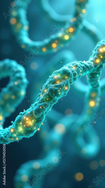 Fototapeta An artistic representation of Nicotinamide Adenine Dinucleotide (NAD+) with glowing atoms in a molecular structure against a blue background.