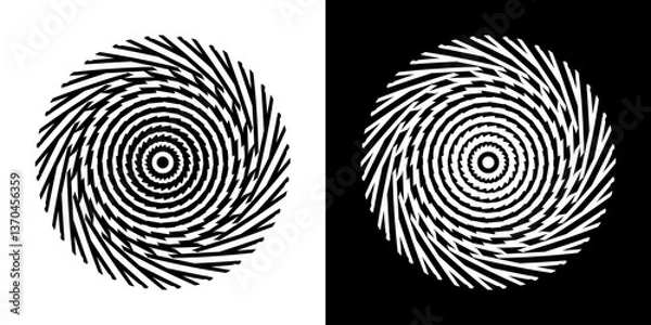 Fototapeta Abstract background with abstract line pattern in circles. Spiral art design as a logo or icon. A black figure on a white background and the same white figure on a black side. Mandala design with line
