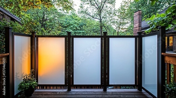 Obraz Modern privacy panels on a deck overlooking a lush backyard