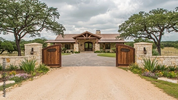 Obraz Modern ranch house with a private driveway