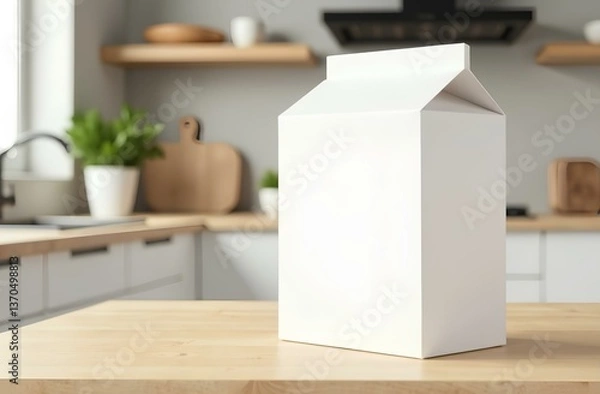 Obraz Plain cereal white box mockup on modern kitchen background