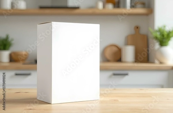 Obraz Plain cereal white box mockup on modern kitchen background