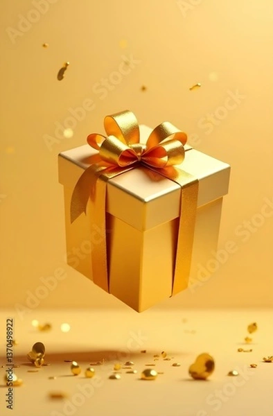 Obraz golden gift box with golden ribbon and bow
