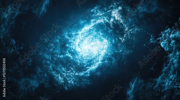 Fototapeta An Expansive Cosmic Nebula Illuminated by Radiant Blue and White Light Set Against a Deep Space Background