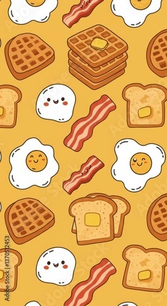 Fototapeta Delightful Breakfast Pattern: A Cheerful Illustration of Yummy Morning Foods
