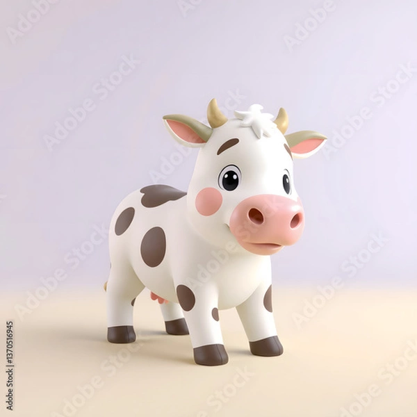 Fototapeta Cute cow as creatively designed single illustration, featuring pliable forms and a soft contrast color background