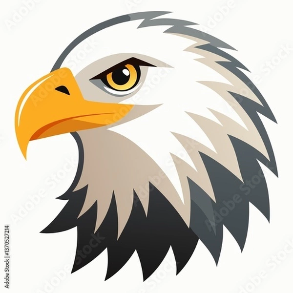Fototapeta Illustration of an eagle head with white feathers and a yellow beak on a white background