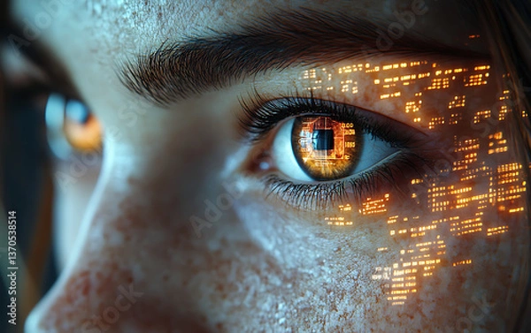 Fototapeta  Focused Eyes Reflecting High-Tech Screen Display  
