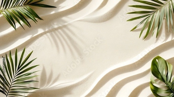 Obraz Summer Beach Sand Background with Palm Leaf Shadows