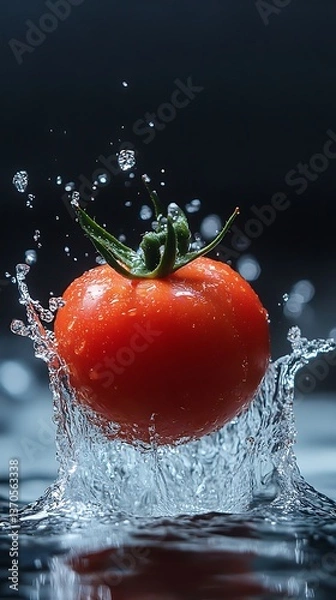 Fototapeta Red tomato splashing in water. (1)