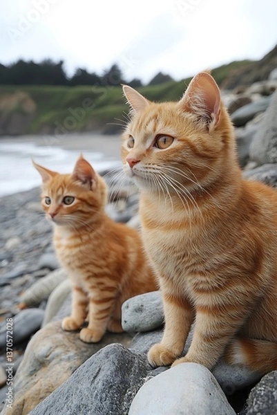 Fototapeta Kittens on Beach Rocks