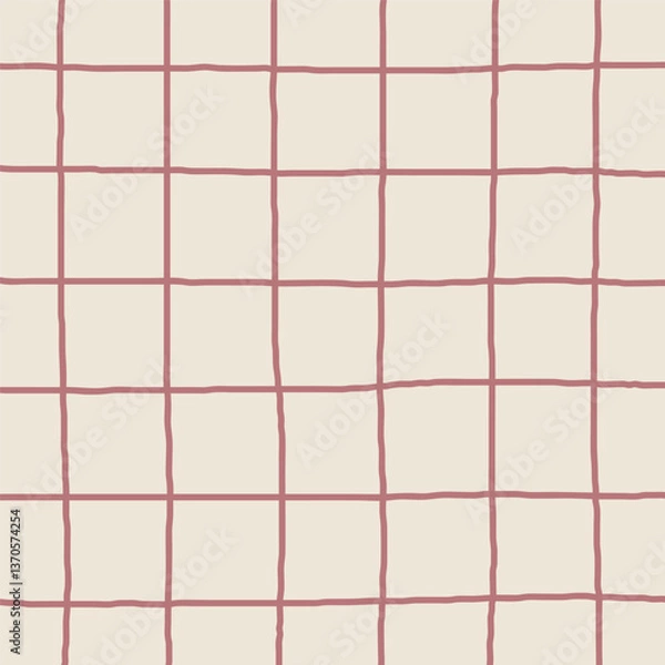 Fototapeta Warm Neutral Grid Pattern Hand-Drawn Vector Tiles