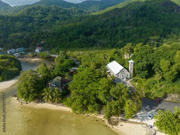 Obraz Aerial view, seychellen, Mahe, Port Glaud 