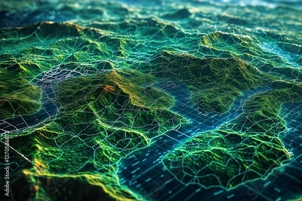 Obraz Real-Time Earth Monitoring from Satellites, Digital Interface Displaying Satellite Data on Deforestation, Weather Changes, and Pollution Levels Worldwide, Environmental Tracking