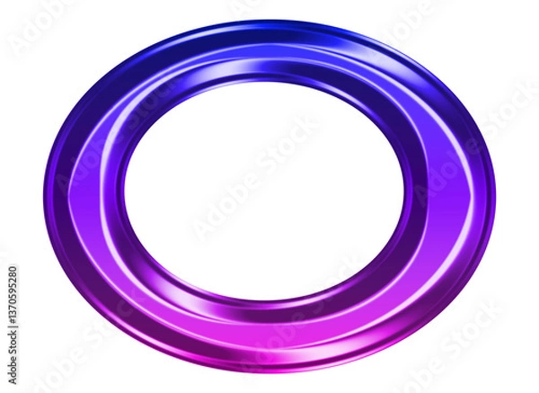 Fototapeta Futuristic neon metallic circular frame design. A glowing metallic circular frame with vibrant neon purple and blue tones.
