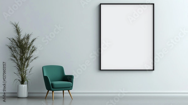 Obraz Modern interior design featuring empty frame, armchair, and plant