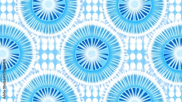 Fototapeta Blue tie dye swirl radiating seamless repeating pattern design