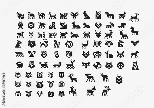 Fototapeta Mega collection Geometric Animals logos Set, Abstract Minimalist Animals Collection, Black Silhouette