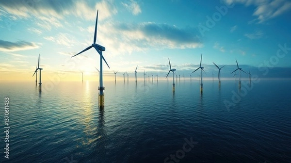 Fototapeta Expansive offshore wind park generating sustainable power with advanced turbine array