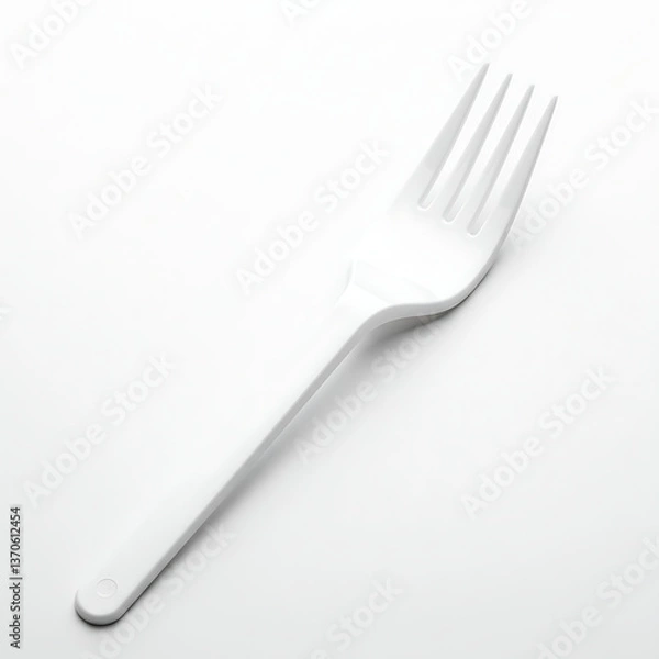 Fototapeta White Plastic Fork on White Background Simple Cutlery Image