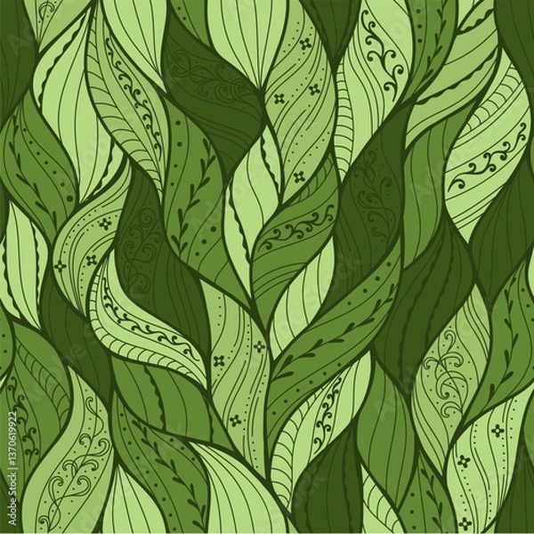 Obraz Seamless hand drawn wave pattern; waves background (seamless mosaic). Grass pattern decorated with small scribbles. Can be used for wallpaper; pattern fills; web page backgrounds; surface textures.