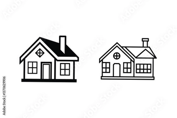 Fototapeta Simple House Icons Black Line Art Home Designs, Real Estate