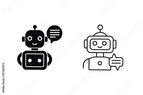 Fototapeta Friendly Robot Chatbot Icons Solid and Outline Styles
