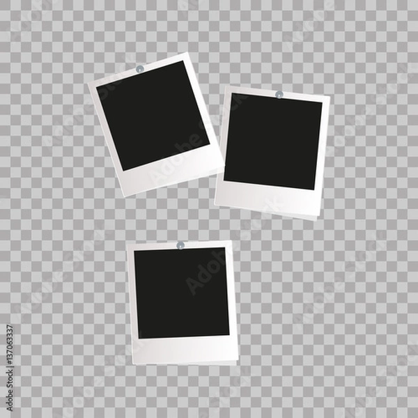 Fototapeta Photo frame. White plastic border on a transparent background. Vector illustration. Photorealistic Vector EPS10 Retro Photo Frame Template