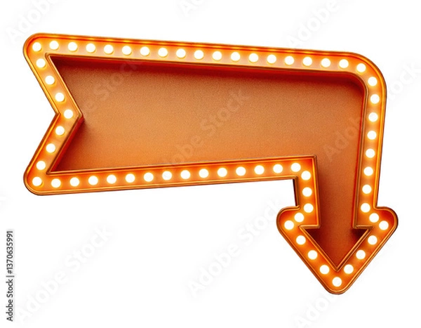 Obraz A glowing orange sign with a downward arrow. The sign is lit up and he is a neon sign