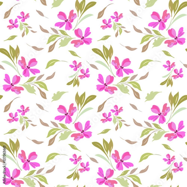 Obraz  Seamless pattern with flowers violets and foliage.