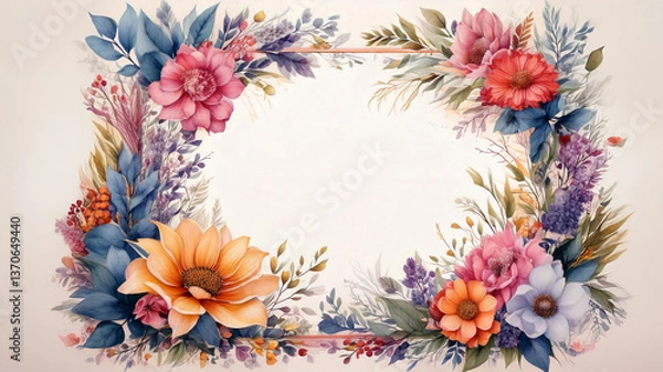 Obraz 초대장 및 카드 디자인을 위한 모던한 감각의 플로럴 코너 프레임