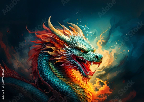 Obraz 화려한 색상의 동양풍 용 일러스트 판타지 컨셉 디자인