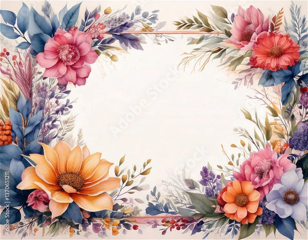 Obraz 부드럽고 따뜻한 느낌 꽃과 잎 장식 프레임